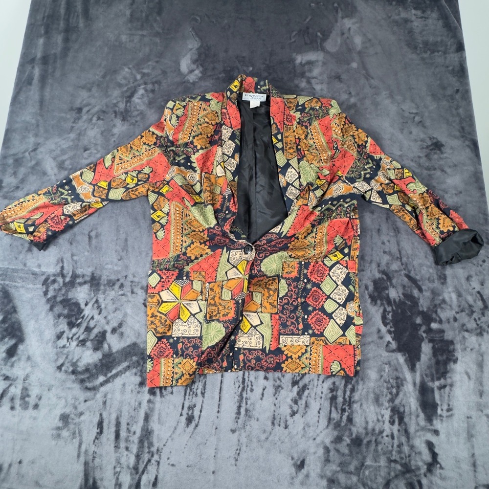 Kensington Square Blazer Womens Petite S Multi Geometric Abstract Vintage 4095